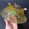 Amber Carnival Glass Three-Footed Bowl - 4