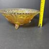 Amber Carnival Glass Three-Footed Bowl - 7