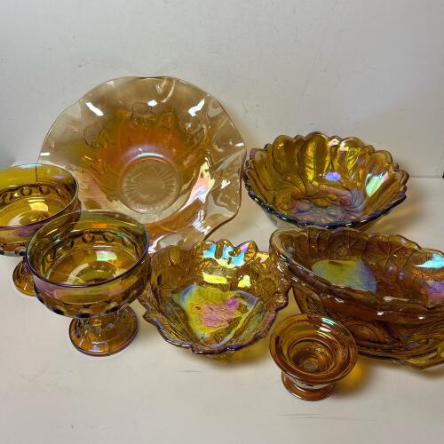 Amber Carnival Glass Bowls and Compotes