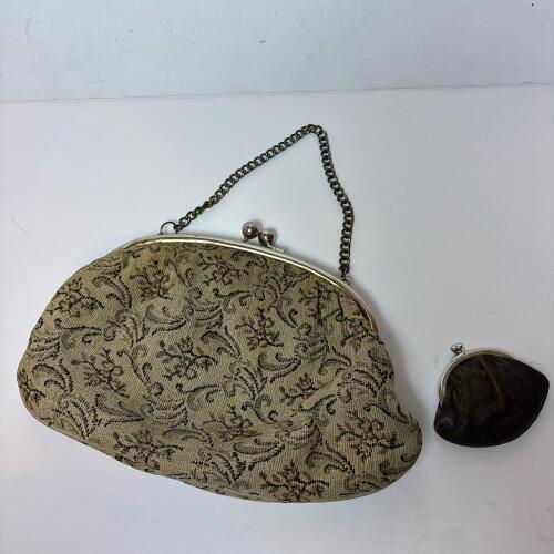 Vintage Floral Tapestry Purse and Small Leather Coin Purse