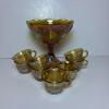 Marigold Carnival Glass Punch Bowl and Eitgh Cups