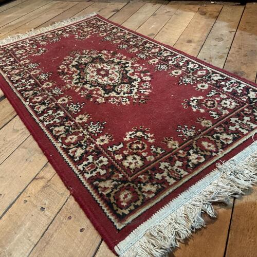 Oriental Area Rug with Red Medallion Pattern, 42"x24"