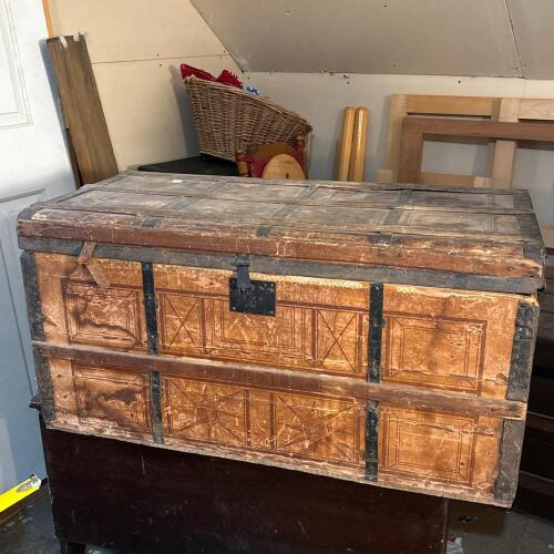 Vintage Wood and Metal-Banded Trunk