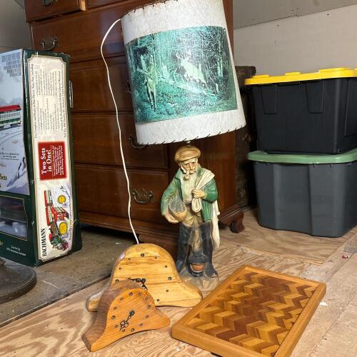 Vintage "Old Salt" Table Lamp, Wooden Clocks & Decor