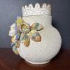 Ornate Barbotine Ceramic Vase with Bird, Nest & Floral Relief - 2
