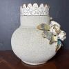 Ornate Barbotine Ceramic Vase with Bird, Nest & Floral Relief - 4