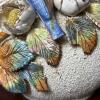 Ornate Barbotine Ceramic Vase with Bird, Nest & Floral Relief - 7