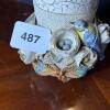 Ornate Barbotine Ceramic Vase with Bird, Nest & Floral Relief - 11