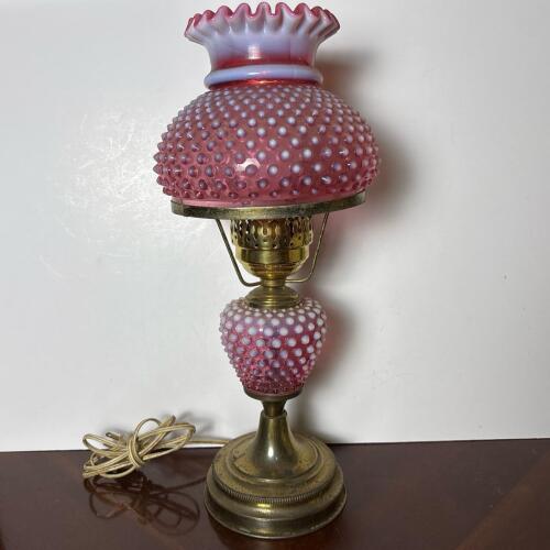 Fenton Cranberry Opelescent Hobnail Glass Lamp