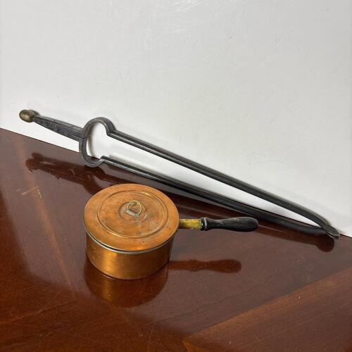 Copper Tone Saucepan & Metal Tongs