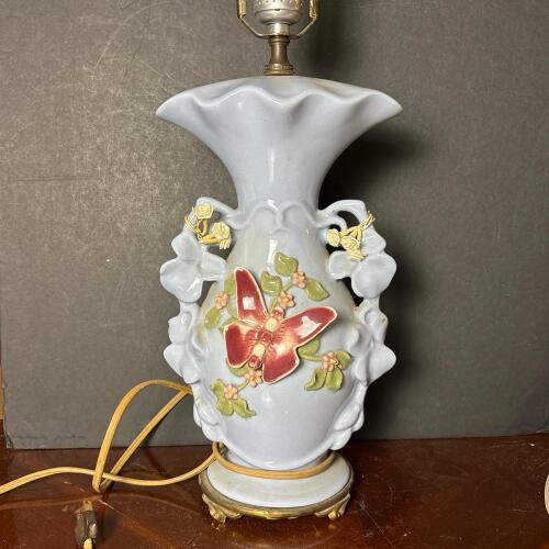 Capodimonte Style Table Lamp with Raised Butterfly Motif