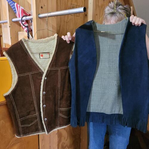Joe's Genuine Leather Shearling Vest and Blue Suede Fringed Vest