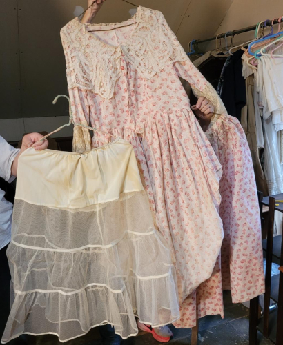 Pioneer-Style Floral Dress, Skirt, and Crinoline Petticoat