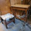Antique Sewing Table and Upholstered Footstool, Victorian-Style