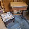 Antique Sewing Table and Upholstered Footstool, Victorian-Style - 2
