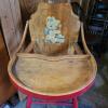 Vintage Wooden High Chair with Red Accents and Bear Motif - 2