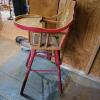 Vintage Wooden High Chair with Red Accents and Bear Motif - 3