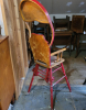 Vintage Wooden High Chair with Red Accents and Bear Motif - 4