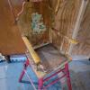 Vintage Wooden High Chair with Red Accents and Bear Motif - 5