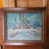 Framed Winter Landscape Painting in Rustic-Style Frame 25" x 21"