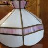 Stained Glass Hanging Lamp With Pink and White Panels - 4