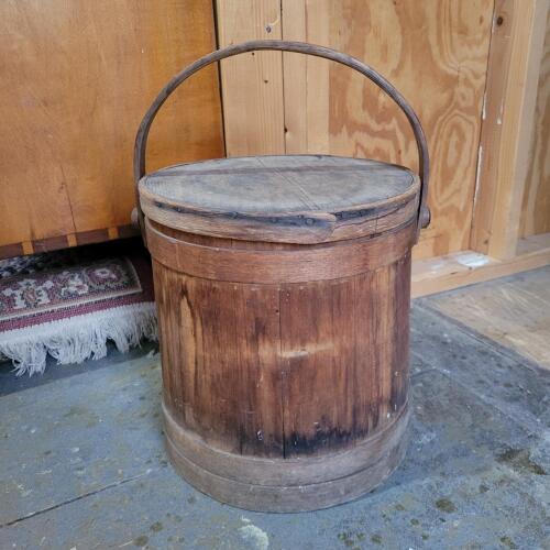 Wooden Firkin Bucket with Swing Handle and Lid