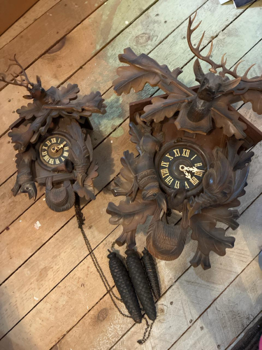 Black Forest Hunting Themed Cuckoo Clocks for Parts or Repair