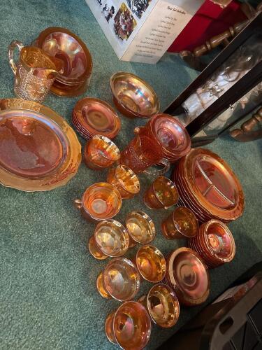 Iridescent Marigold-Style Carnival Glass Dinnerware Set