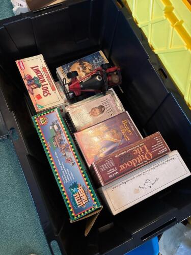 Tote of Vintage Toys, Board Games, and VHS Movies