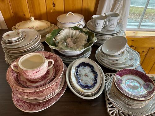 Vintage Porcelain and China Dinnerware, Mixed Pattern Lot