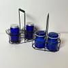 Cobalt Blue Glass Shakers and Jars with Metal Caddies
