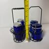 Cobalt Blue Glass Shakers and Jars with Metal Caddies - 8