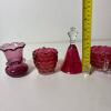 Cranberry Glass Bell, Sugar Bowl, Creamer, and Vase - 10
