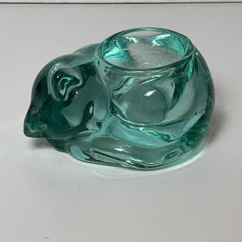 Green Glass Sleeping Cat Tealight Holder