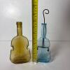 Amber and Blue Glass Violin-Shaped Bottles - 4