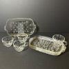 Four Clear Glass Snack Trays with Matching Cups