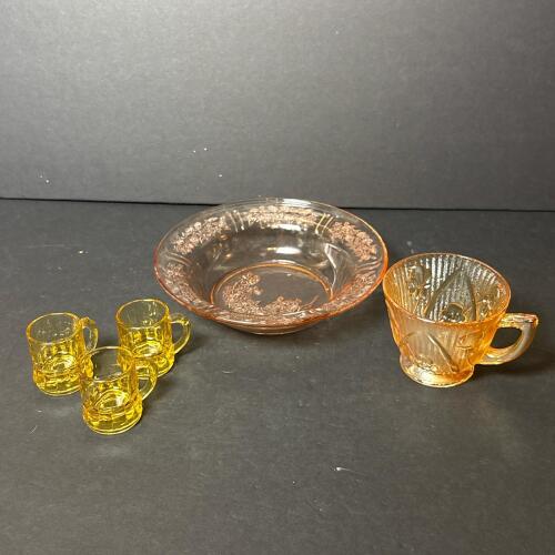 Assorted Pink and Amber Glassware