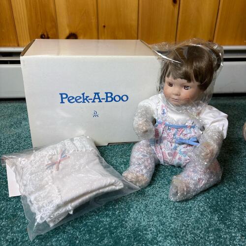 Danbury Mint Peek-A-Boo Porcelain Baby Doll with Accessories and Box