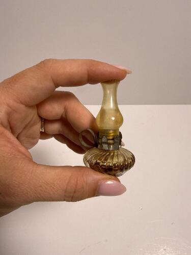 Miniature Glass Oil Lamp With Metal Fittings