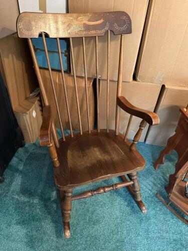 Windsor-Style Wooden Rocking Chair With Patriotic Motif