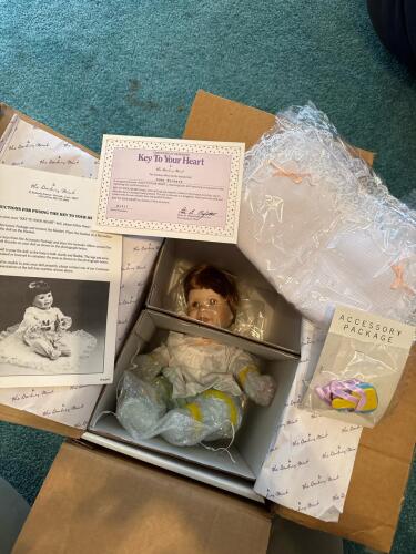 Danbury Mint Key To Your Heart Porcelain Baby Doll with Accessories