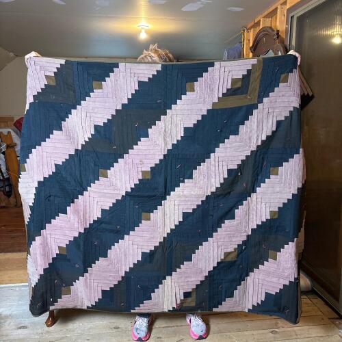 Vintage Log Cabin-Style Striped Quilt
