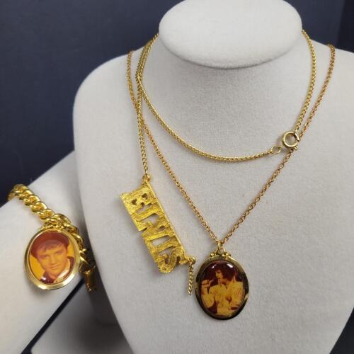 Elvis Presley Gold-Tone Photo Necklace and Bracelet Jewelry Set