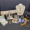 Costume Jewelry Grouping with Necklaces, Earrings, Bracelets, Brooches, and Rings