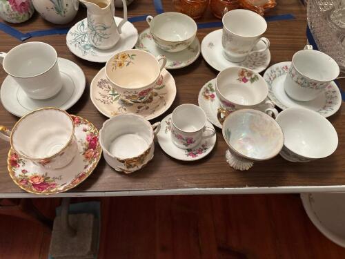 Collection of Floral Porcelain Teacups and Saucers