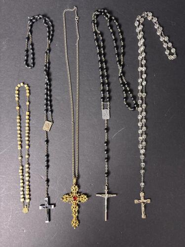 Sterling Silver Crystal Bead Rosary with Crucifix and Four Additional Rosaries