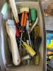 Assorted Hand Tools, Brush, Scrapers, Nails, Staples, and Leather Pouch - 3