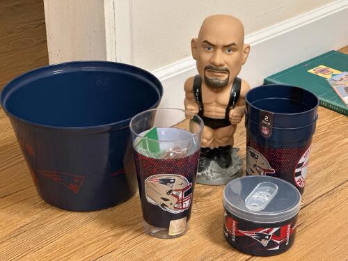 Stone Cold Steve Austin Bobblehead with New England Patriots Drinkware