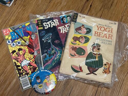 Vintage Star Trek, Yogi Bear, Batman Comics with Batman & Robin Pin