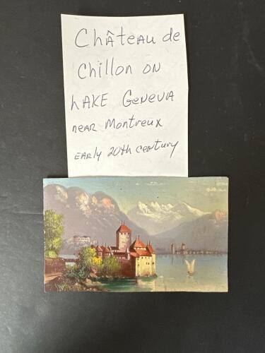 4.5" x 3" Hand-Painted View of Ch&acirc;teau de Chillon on Lake Geneva
